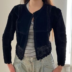 Vintage Leather And Crochet Jacket